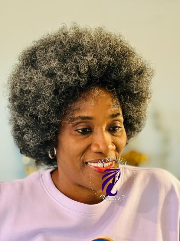 Ave Afro Soft Wig with strands of gray 2