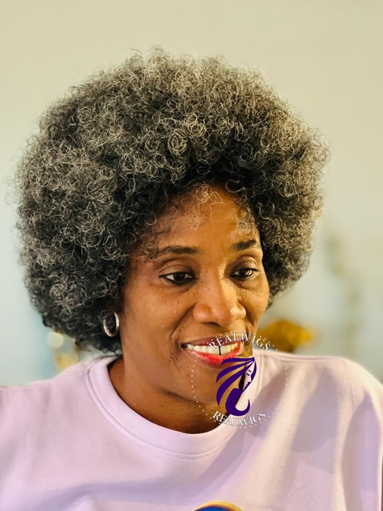 Ave - Afro Soft Wig with strands of gray (2) Ave Afro Soft Wig with strands of gray 2